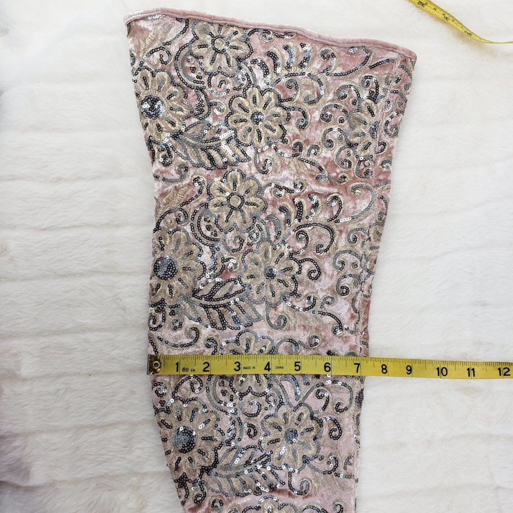 Pink Velvet Floral Embroidered Sequin OTK Boots - Picture 6 of 8